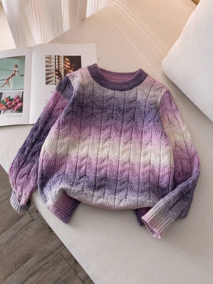 TrendsGirls & Teens Ombre Knit Pullover Sweater, Cute Style Suitable For Vacation, Daily Wear