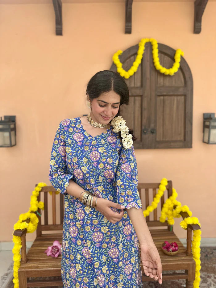 Indigo Garden' Scallop Cotton Kurti
