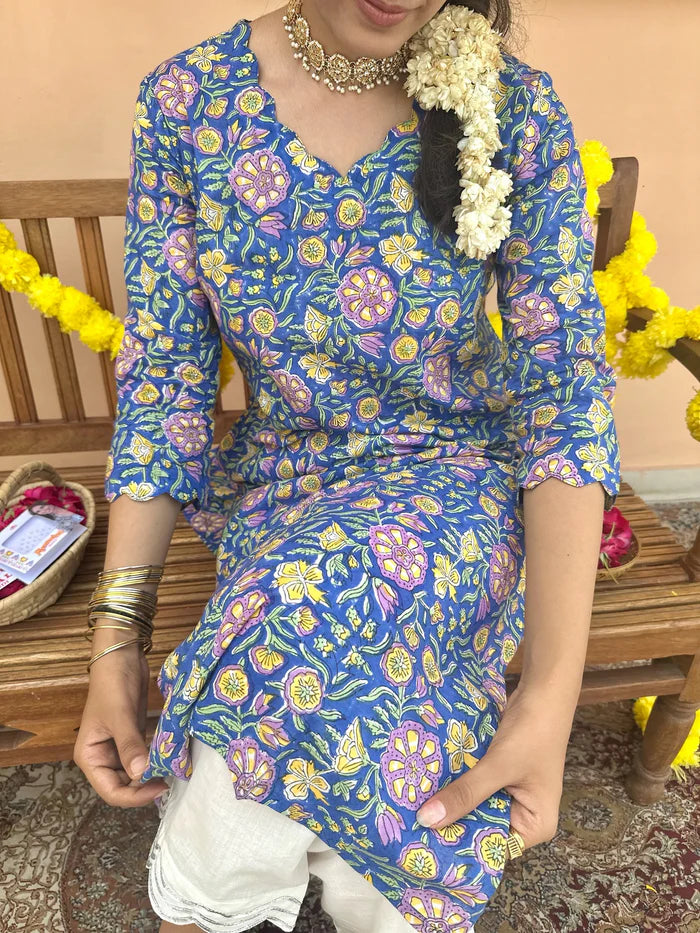 Indigo Garden' Scallop Cotton Kurti