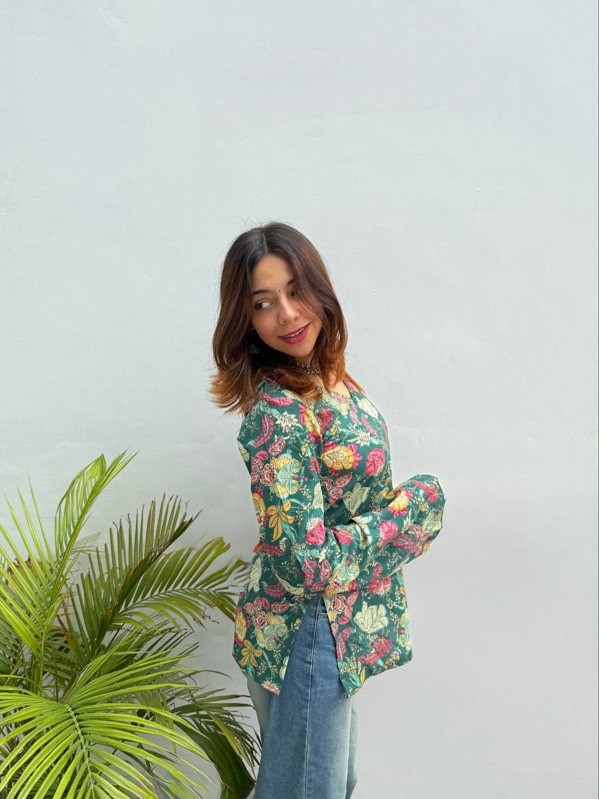 Emerald Blooms Block Print Cotton Kurti
