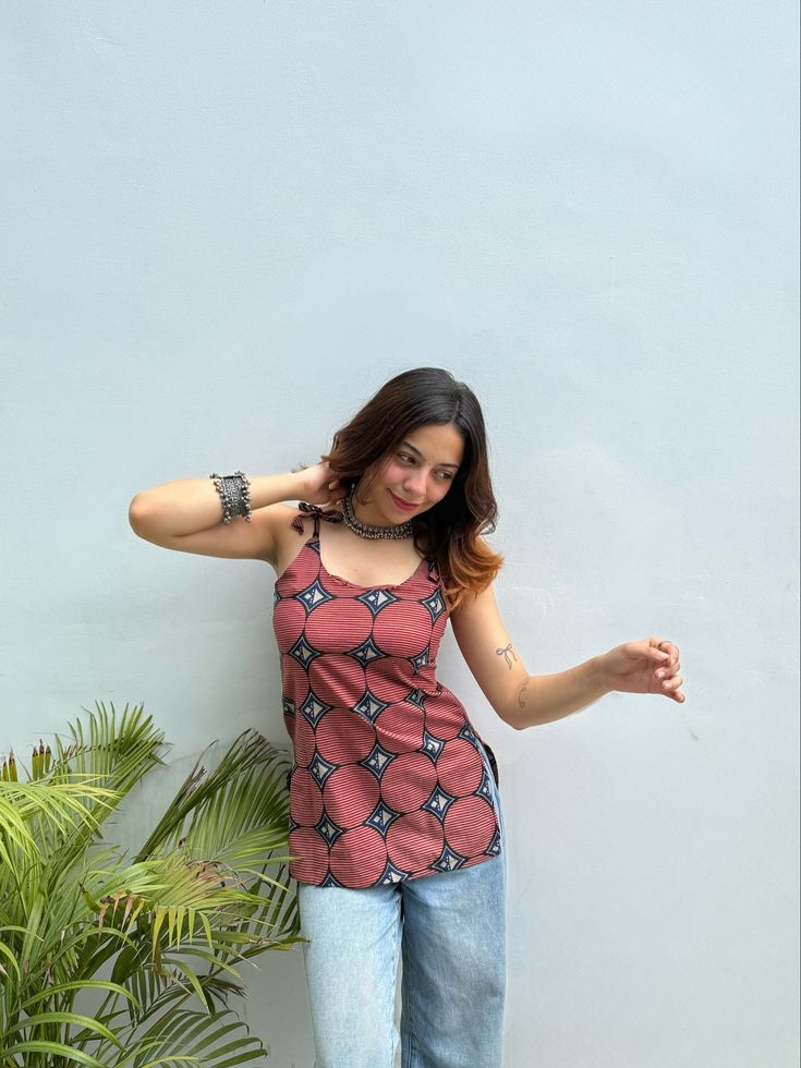 Rust & Navy Geometric Print Cami Tunic