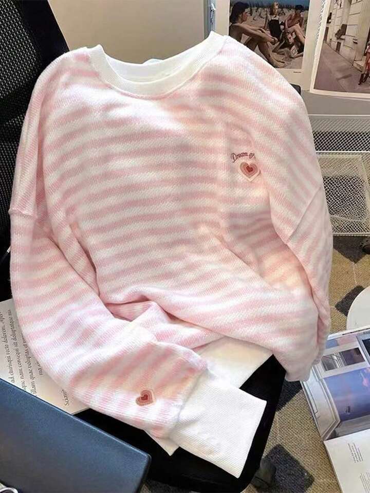 Resyla Casual Striped Heart Decor Sweatshirt