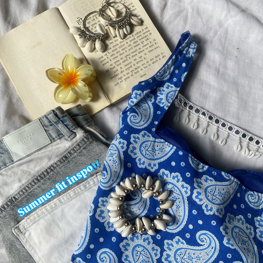 Indigo Paisley Strap Dress with Tassel Trim Neckline