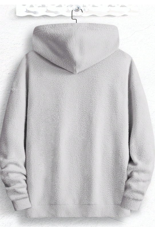 Manfinity Homme Men Letter Patched Half Zip Teddy Sweatshirt, Men Light Blue Hoodie, Men Quarter Zip Hoodie, Baby Blue Men Hoodie, For Fall Winter