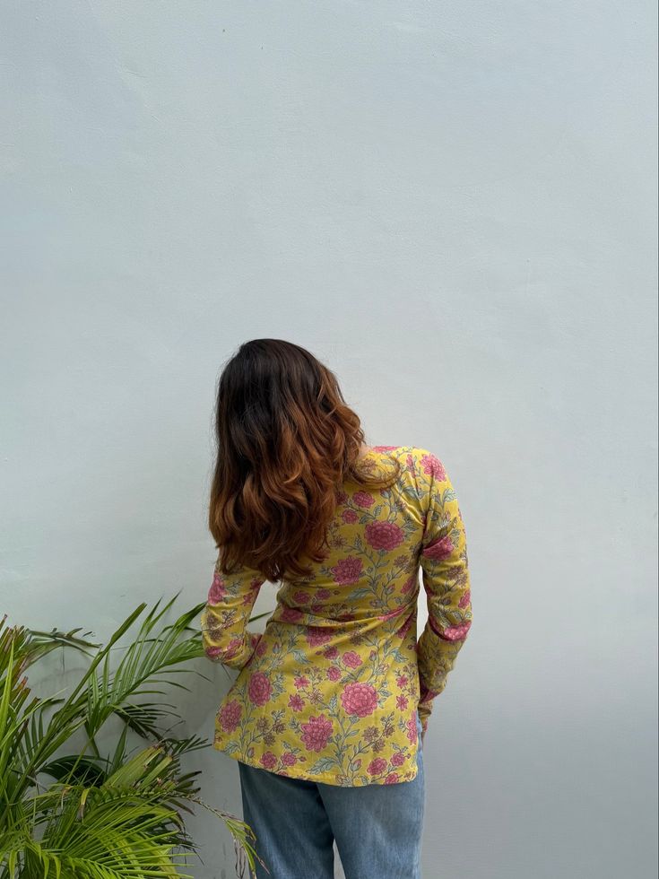 Sunlit Blossom Cotton Kurti – Handblock Floral Print