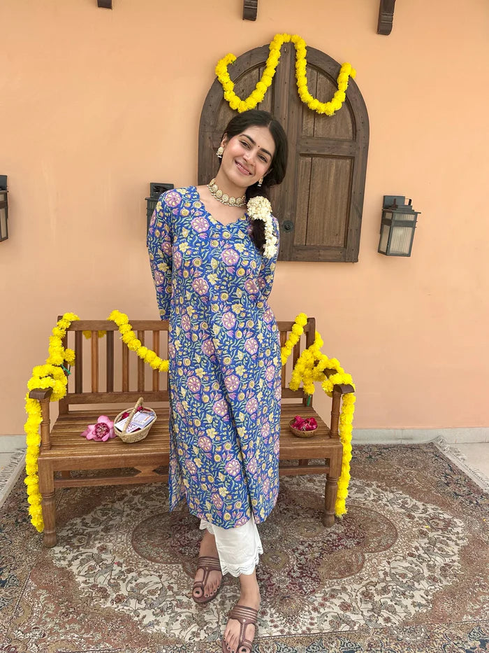 Indigo Garden' Scallop Cotton Kurti