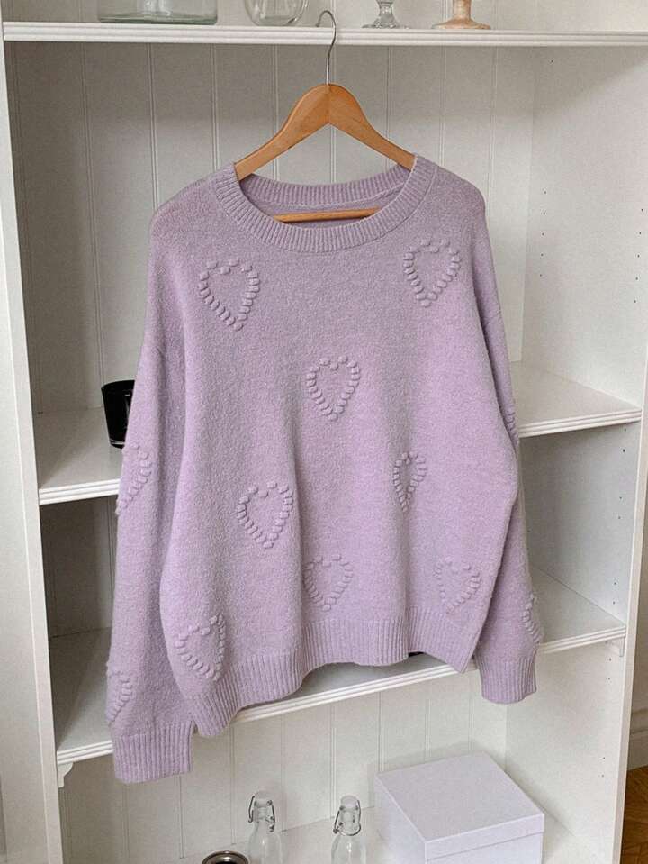 💜 Lavender Cozy Heart Knit Sweater