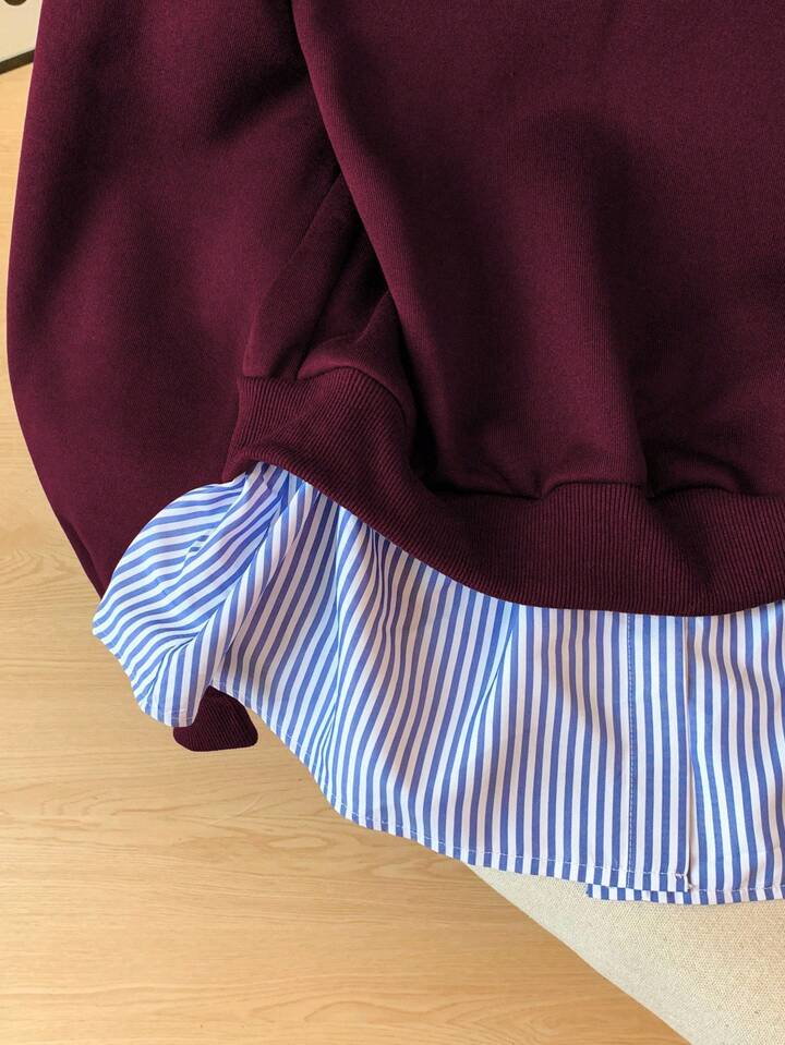 Modelyn Striped Patchwork 2 In 1 Long Sleeve Elegant & Fashionable Women Sweatshirt