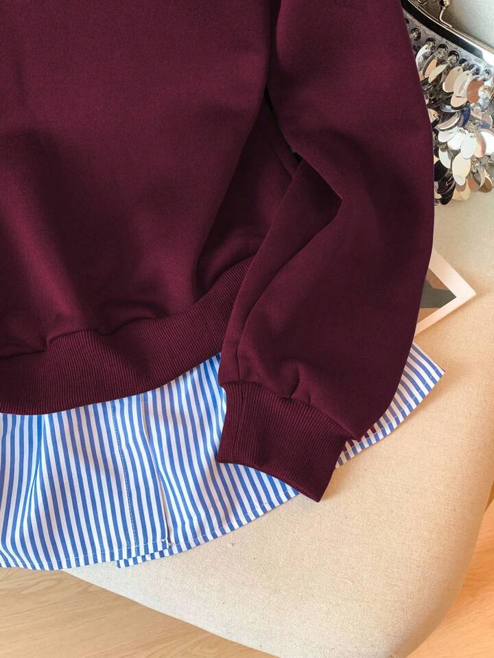 Modelyn Striped Patchwork 2 In 1 Long Sleeve Elegant & Fashionable Women Sweatshirt