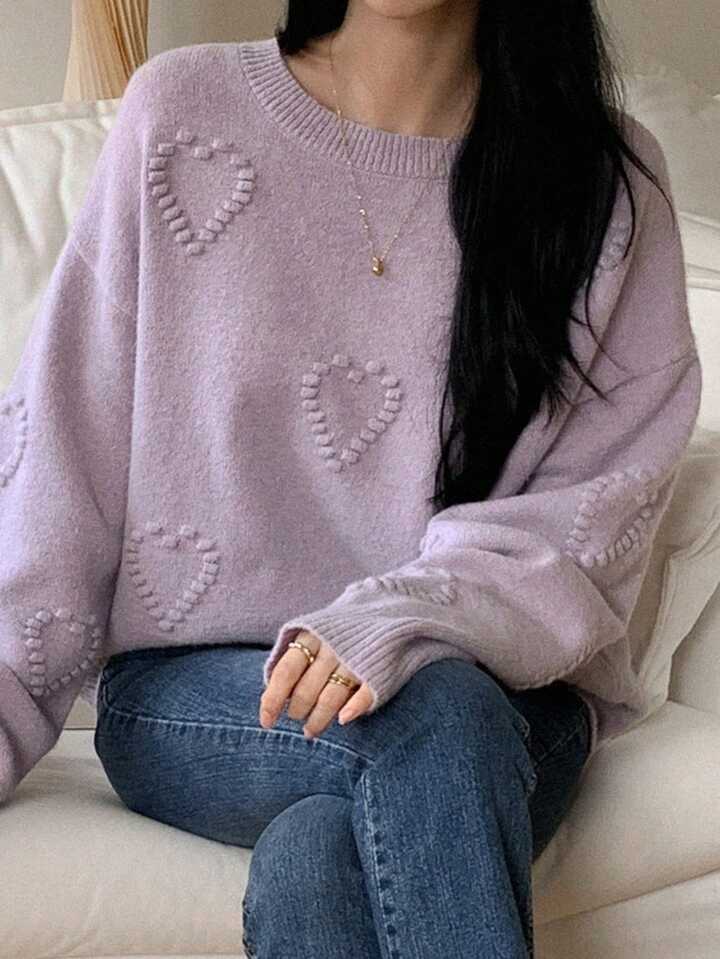💜 Lavender Cozy Heart Knit Sweater