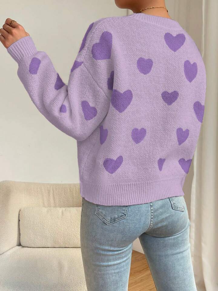 💜 Lavender Love Heart Knit Sweater