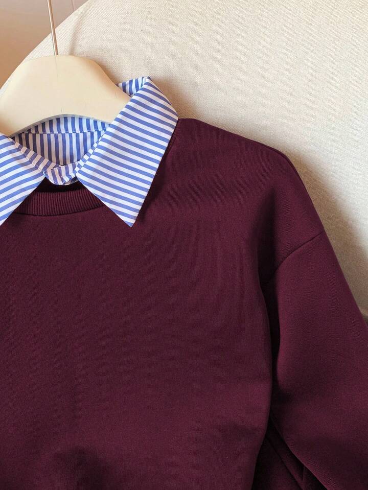 Modelyn Striped Patchwork 2 In 1 Long Sleeve Elegant & Fashionable Women Sweatshirt