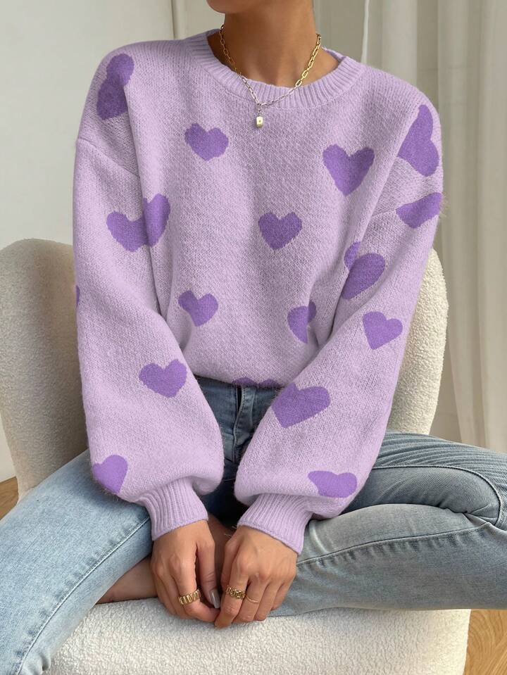 💜 Lavender Love Heart Knit Sweater