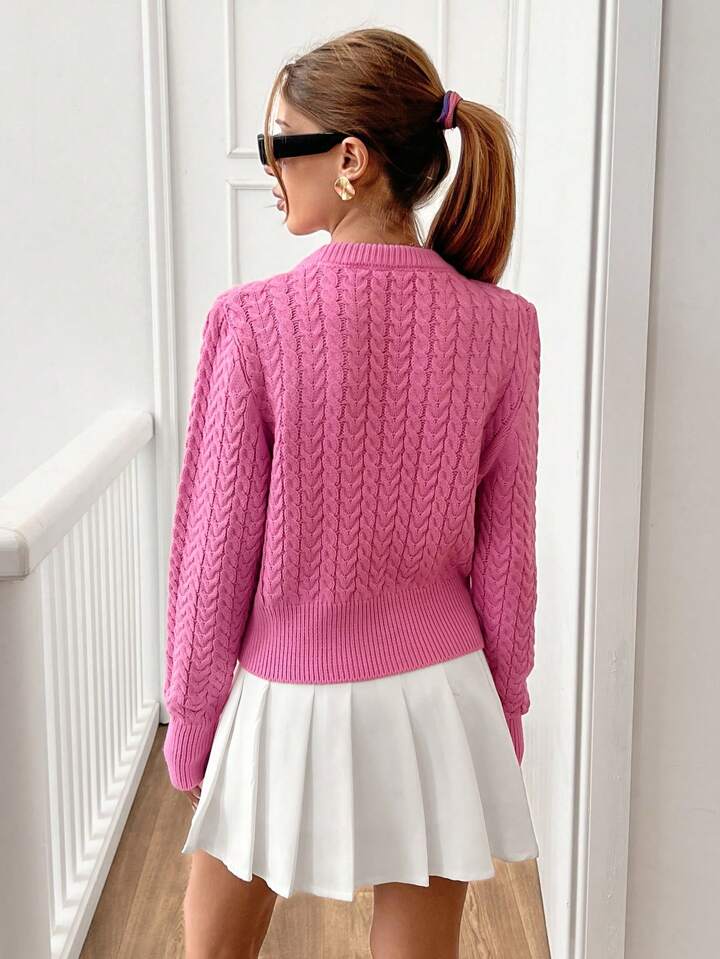 TrendsWomen Round Neck 3d Ribbon Detailed Cute Textured Sweater Pullover