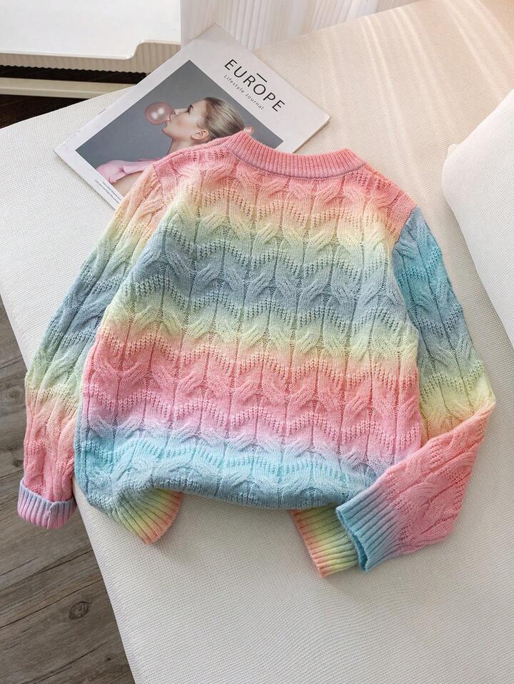 TrendsGirls & Teens Ombre Knit Pullover Sweater, Cute Style Suitable For Vacation, Daily Wear