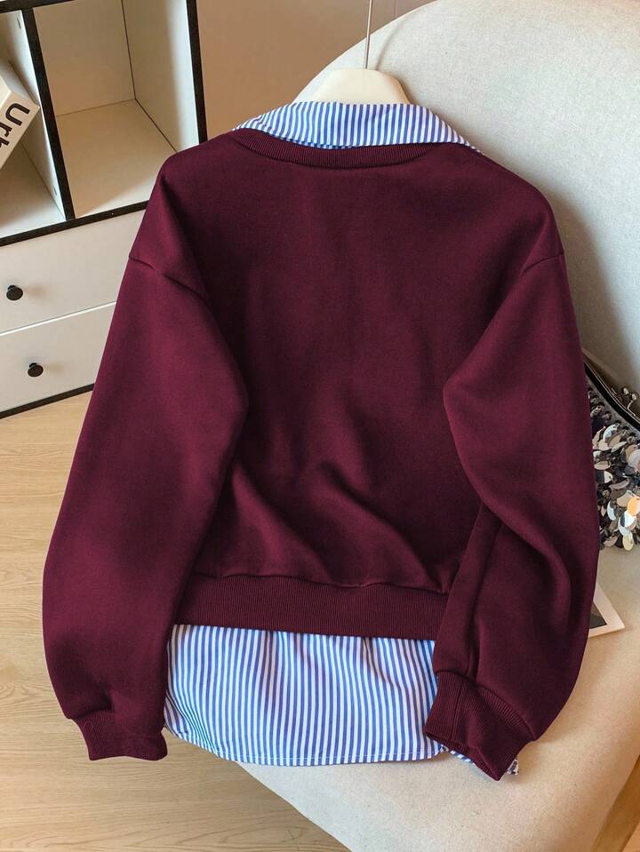 Modelyn Striped Patchwork 2 In 1 Long Sleeve Elegant & Fashionable Women Sweatshirt