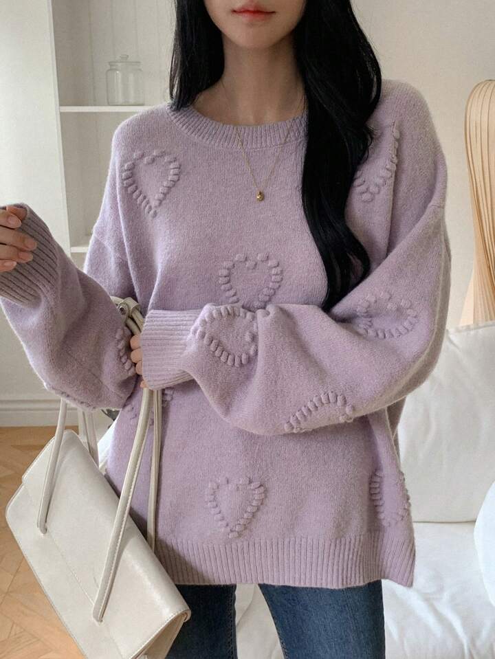 💜 Lavender Cozy Heart Knit Sweater