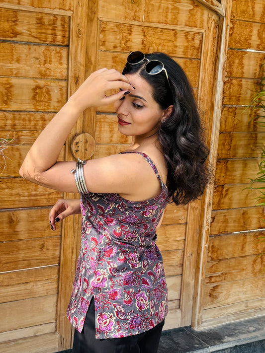 Bohemian Garden Print Cotton Strap Top