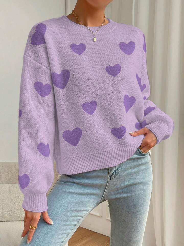 💜 Lavender Love Heart Knit Sweater