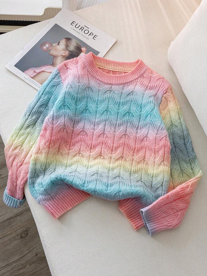 TrendsGirls & Teens Ombre Knit Pullover Sweater, Cute Style Suitable For Vacation, Daily Wear