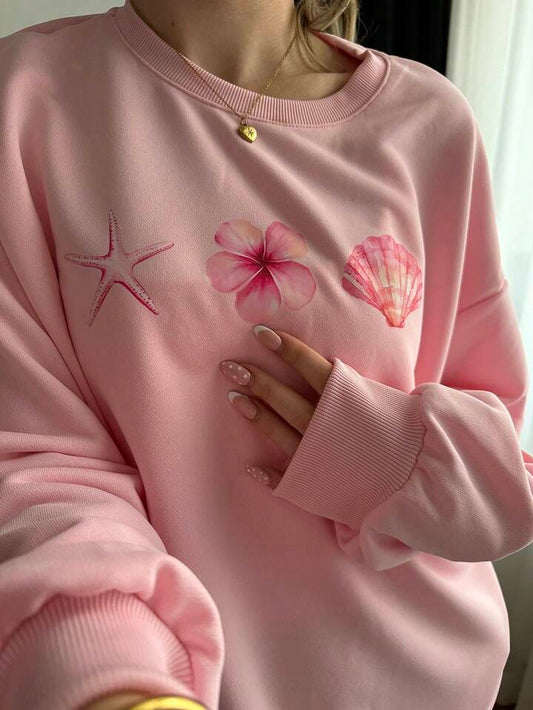 Blush Pink Shell & Flower Sweatshirt