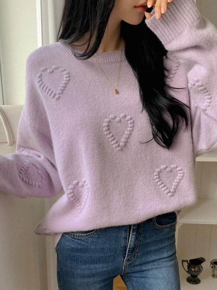 💜 Lavender Cozy Heart Knit Sweater