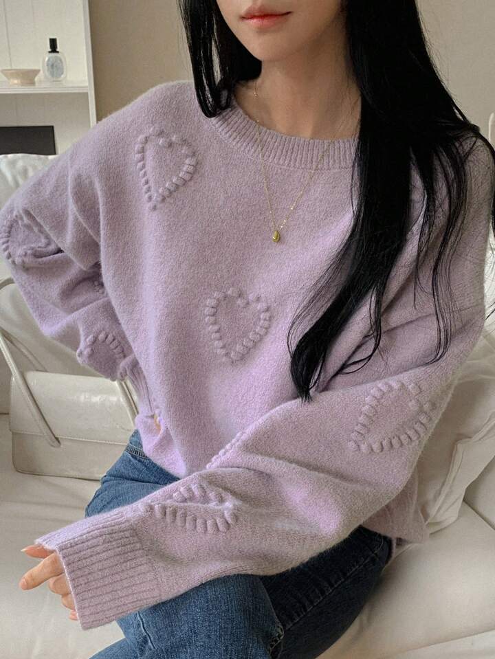 💜 Lavender Cozy Heart Knit Sweater