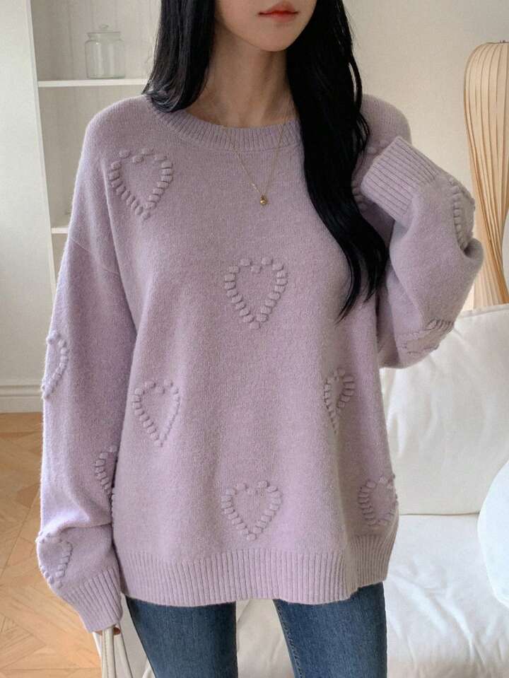 💜 Lavender Cozy Heart Knit Sweater