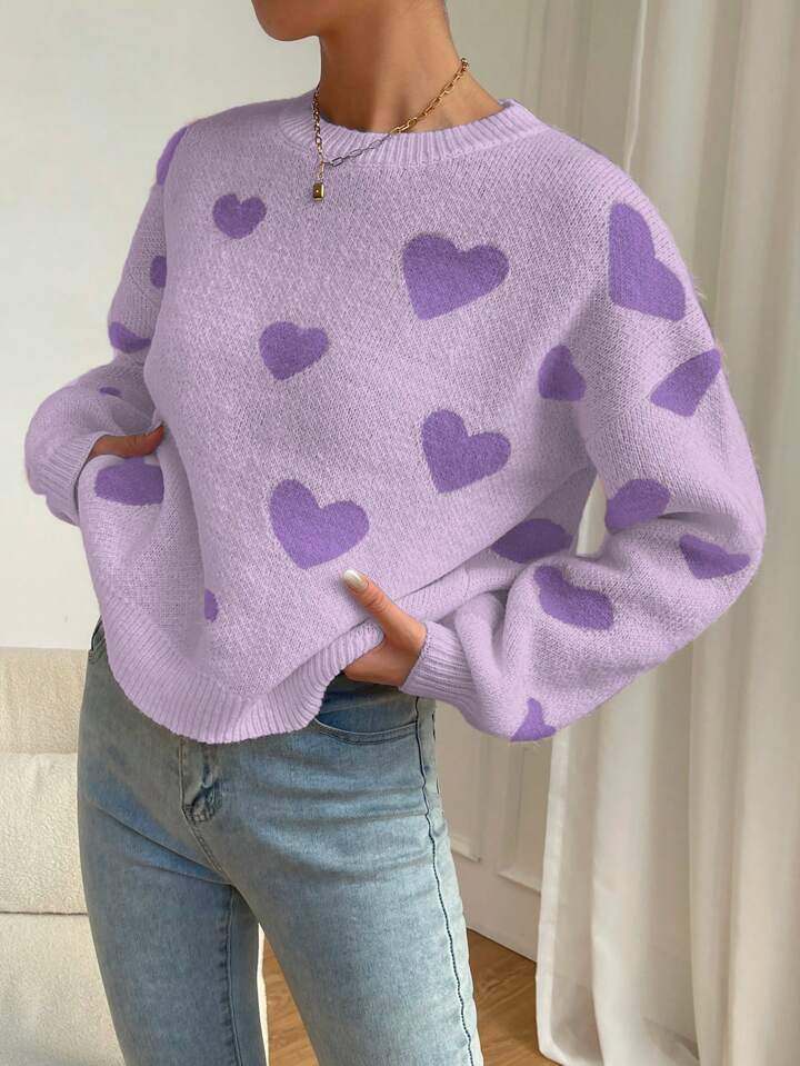 💜 Lavender Love Heart Knit Sweater