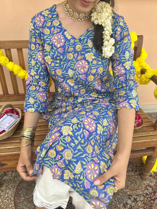 Indigo Garden' Scallop Cotton Kurti