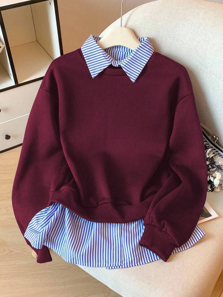 Modelyn Striped Patchwork 2 In 1 Long Sleeve Elegant & Fashionable Women Sweatshirt