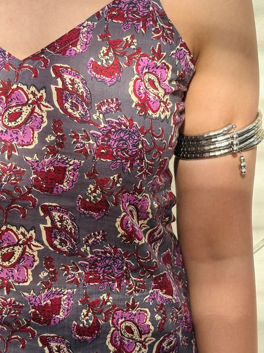 Bohemian Garden Print Cotton Strap Top