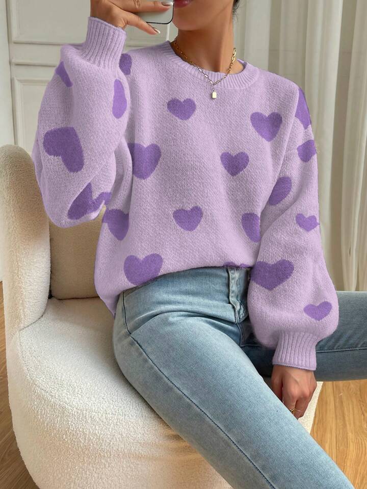 💜 Lavender Love Heart Knit Sweater