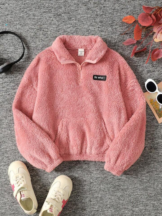 Women’s Fuzzy Fleece Half-Zip Pullover – Soft & Cozy Winter Sweatshirt (Pink)