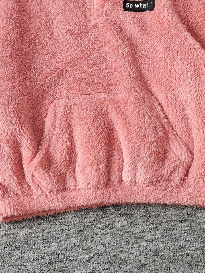 Women’s Fuzzy Fleece Half-Zip Pullover – Soft & Cozy Winter Sweatshirt (Pink)