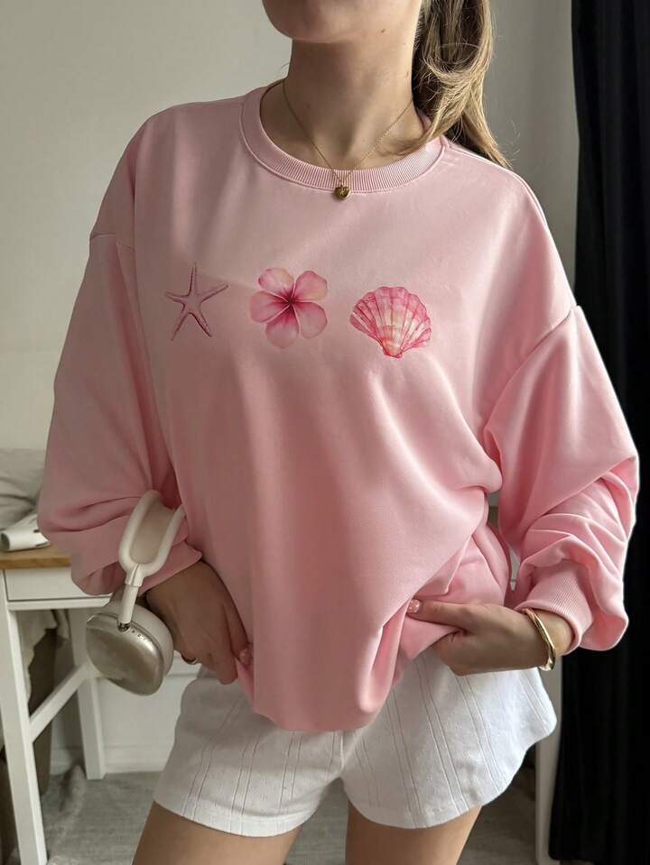 Blush Pink Shell & Flower Sweatshirt