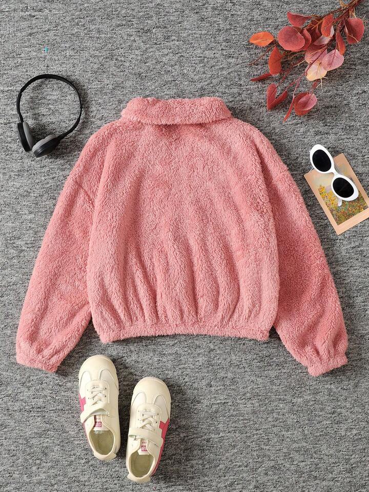 Women’s Fuzzy Fleece Half-Zip Pullover – Soft & Cozy Winter Sweatshirt (Pink)