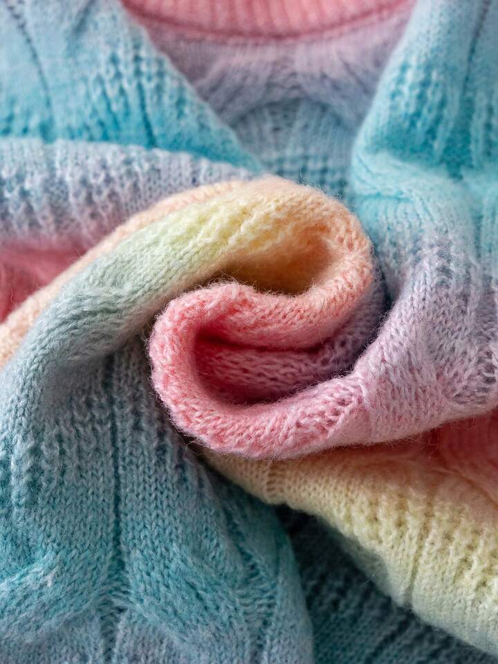 TrendsGirls & Teens Ombre Knit Pullover Sweater, Cute Style Suitable For Vacation, Daily Wear