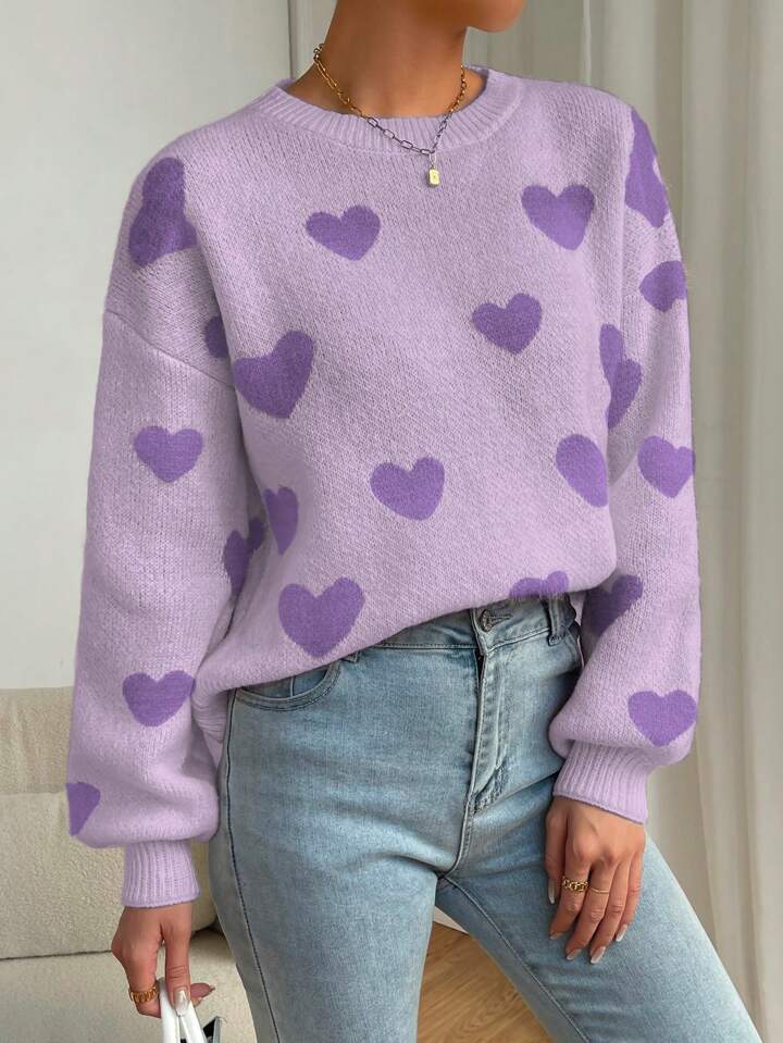 💜 Lavender Love Heart Knit Sweater