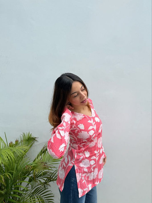 Bubblegum Pink Floral Print Short Tunic