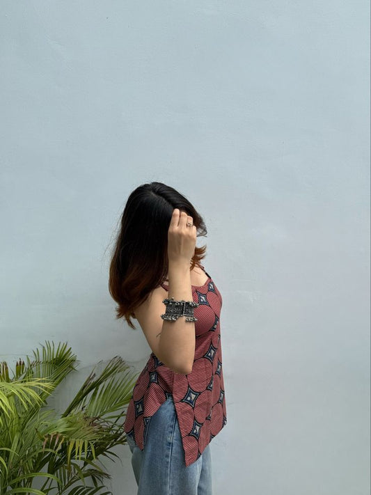 Rust & Navy Geometric Print Cami Tunic