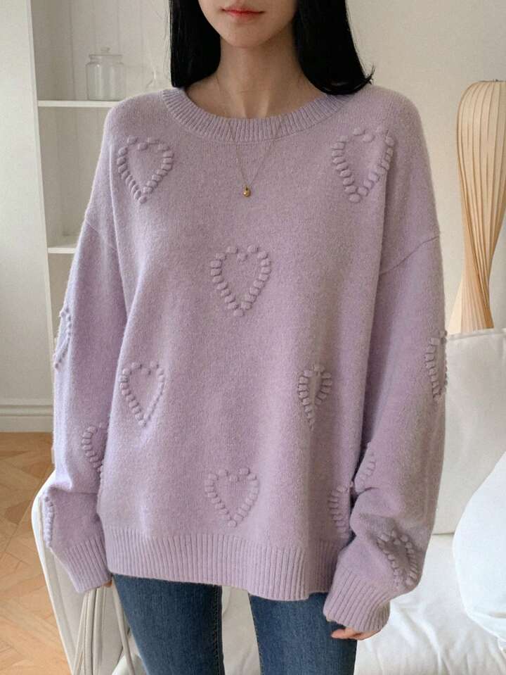 💜 Lavender Cozy Heart Knit Sweater