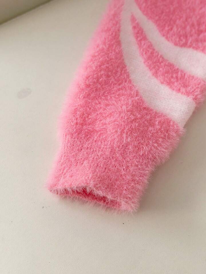 TrendsGirls' Street Style Leopard Print Short Sweater, Faux Fur Knitted Pullover Long Sleeve