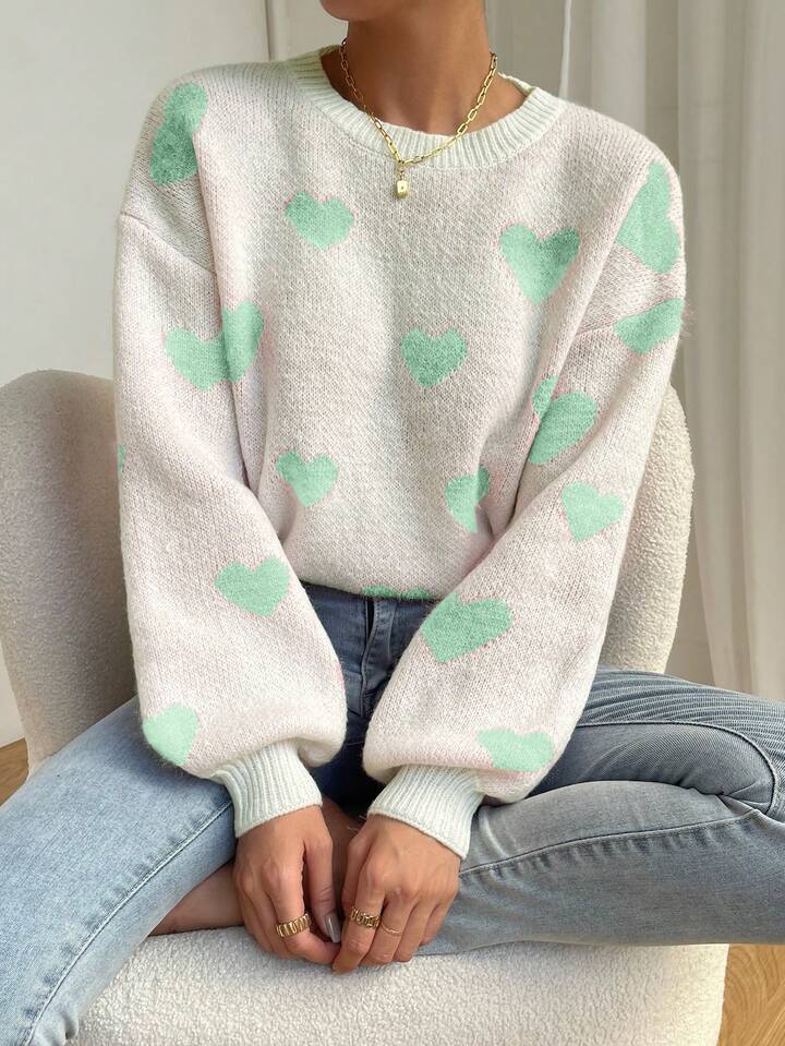 💜 Lavender Love Heart Knit Sweater