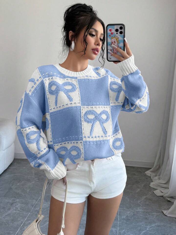 Baby Blue Bow Knit Sweater