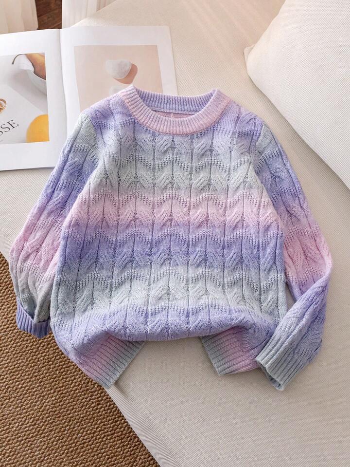 TrendsGirls & Teens Ombre Knit Pullover Sweater, Cute Style Suitable For Vacation, Daily Wear