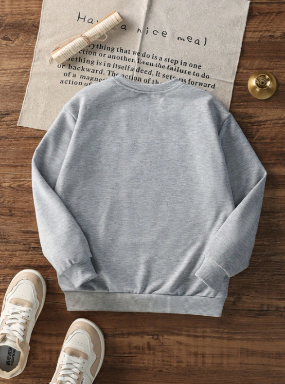 Girls Casual Printed Pullover Crew Neck Sweatshirt, Student Wear, Long Sleeve, Autumn/Winter