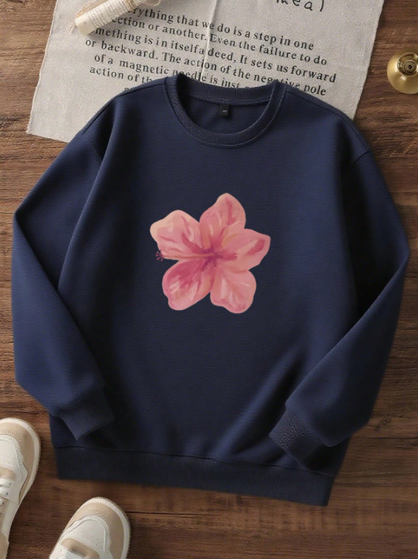 Girls Casual Printed Crew Neck Sweatshirt, Long Sleeve Top For Students, Autumn/Winter