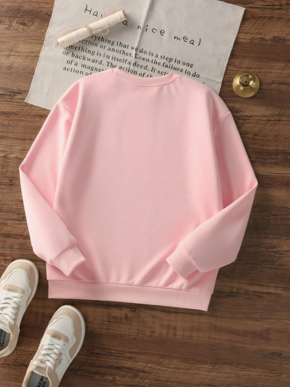 Girls Casual Printed Pullover Crew Neck Sweatshirt, Student Wear, Long Sleeve, Autumn/Winter