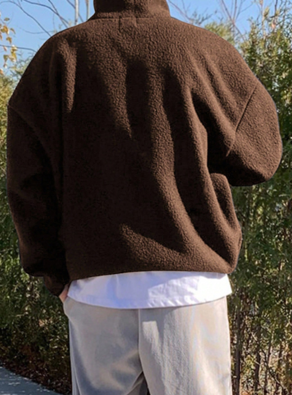 Brooklyn New York Fleece Pullover – Unisex Half-Zip Brown Sherpa Sweatshirt